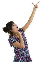 Image showing woman pointing up at something