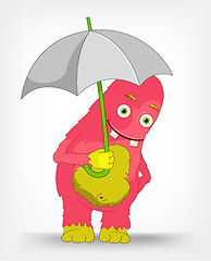 Image showing Funny Monster. Under umbrella .
