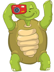 Image showing Funny Turtle. Tourist - Photographer.