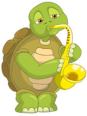 Image showing Funny Turtle. Saxophonist.