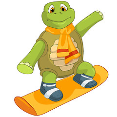 Image showing Funny Turtle. Snowboarding.