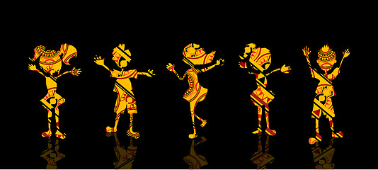 Image showing Children Silhouettes with Texture on Black Background 