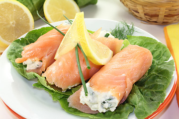 Image showing smoked salmon roulade