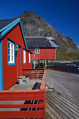 Image showing Red rorbu fishing huts