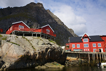 Image showing Red rorbu fishing huts