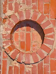 Image showing Brick wall round circle details backdrop. 