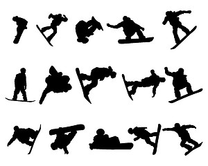 Image showing snowboarde man silhouette set