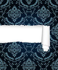 Image showing seamless damask pattern with ripped copy-space