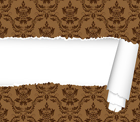 Image showing seamless damask pattern with ripped copy-space