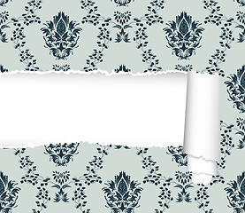 Image showing seamless damask pattern with ripped copy-space