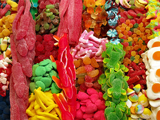 Image showing Colorful sweets in a snack stall