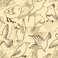 Image showing Seamless bird and butterfly pattern