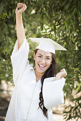 Image showing Happy Graduating Mixed Race Girl In Cap and Gown