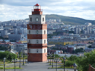 Image showing Lighthouse and Murmansk city panorama