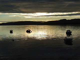 Image showing Boats in the light of sunset