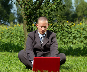 Image showing Businessman Working Outdoors