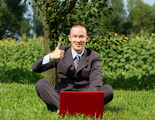 Image showing Businessman Working Outdoors