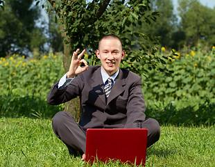 Image showing Businessman Working Outdoors