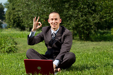 Image showing Businessman Working Outdoors