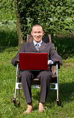 Image showing Businessman Working Outdoors