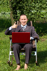 Image showing Businessman Working Outdoors