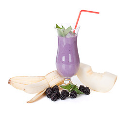 Image showing smoothie with banana blackberry melon and fresh mint 
