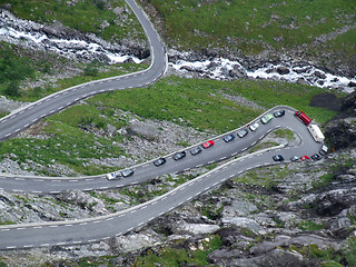 Image showing Traffic jam on a narrow road