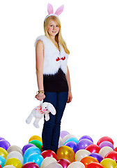 Image showing Young woman with a toy rabbit