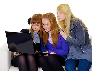 Image showing Female teenagers with a laptop