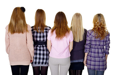 Image showing Group of young women - rear view isolated on white