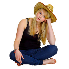 Image showing Blonde girl dressed in a rustic style
