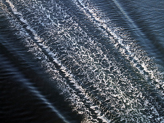 Image showing Motorboat trace on a river