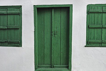 Image showing green wooden door