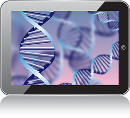 Image showing DNA helix, abstract background on the tablet sxreen. EPS10   