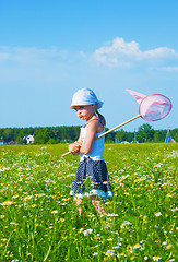 Image showing The small angry girl on a meadow