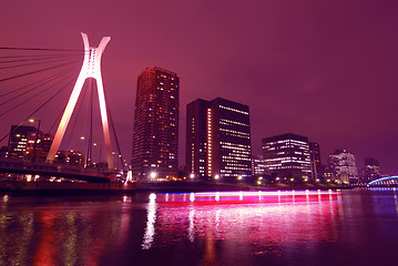 Image showing suspension bridge and ship