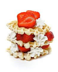 Image showing Waffles with Strawberries and Whipped Cream