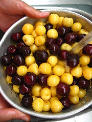 Image showing Berries of a sweet cherry under jet of water