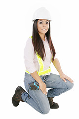 Image showing Young smiling Worker woman. Isolated over white background