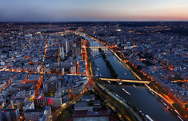 Image showing Aerial View of Paris at the Sunset