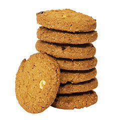 Image showing Cookies with nuts and chocolate on white