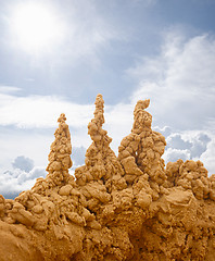 Image showing Sand castles on sky background