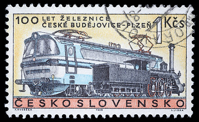 Image showing Stamp printed in Czechoslovakia, shows centenary of the railway Czech Budojevice - Plzen