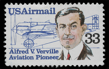 Image showing Stamp printed in the USA, shows Alfred V. Verville, aircraft designer