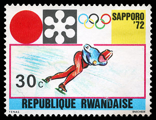 Image showing Stamp printed in Rwanda shows Sapporo Olympic Emblem and Speed Skating