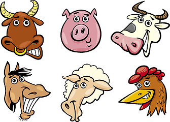 Image showing Cartoon farm animals heads set