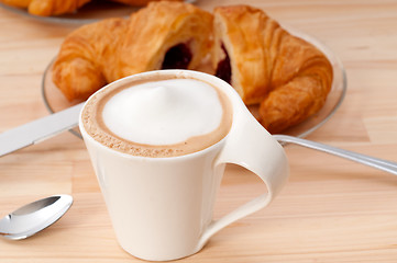 Image showing fresh croissant french brioche and coffee