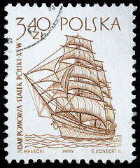 Image showing Stamp printed in Poland shows a vintage ship