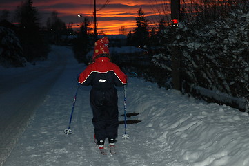 Image showing ski at sunset