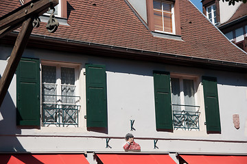 Image showing Stork on a roof in Alsace